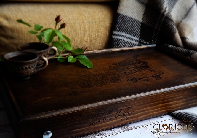 Деревянный поднос столик Ароматное кофе